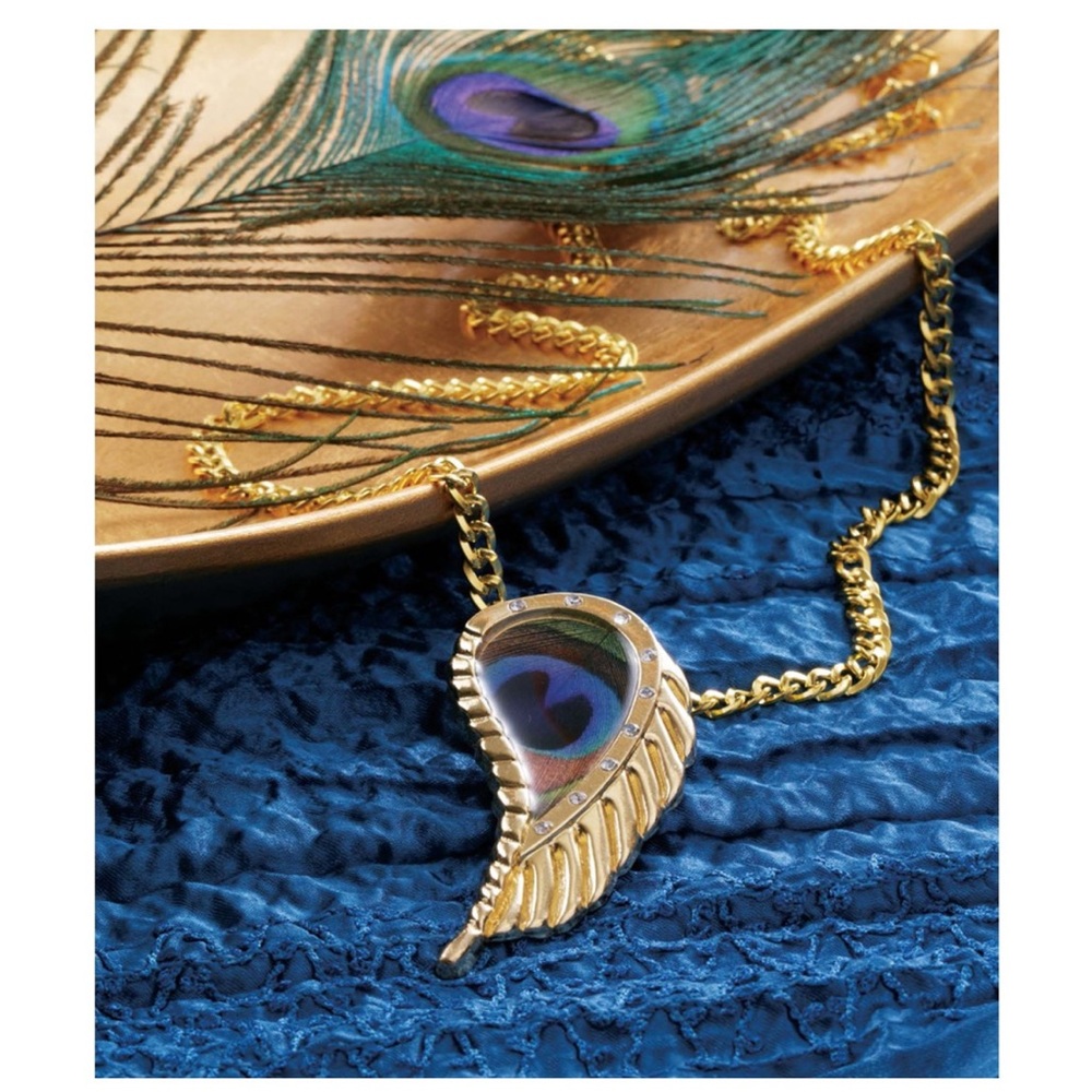 New peacock eye pendant black with gold charm handmade necklace